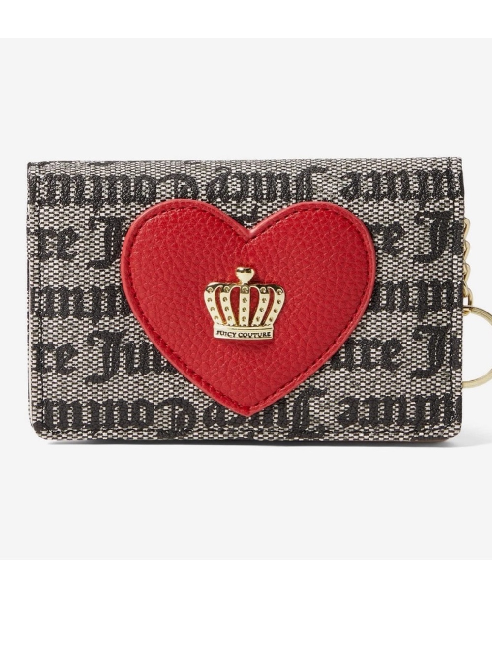 Juicy Couture Black Logo Card Holder with Red Heart Appliquez. Gold accent